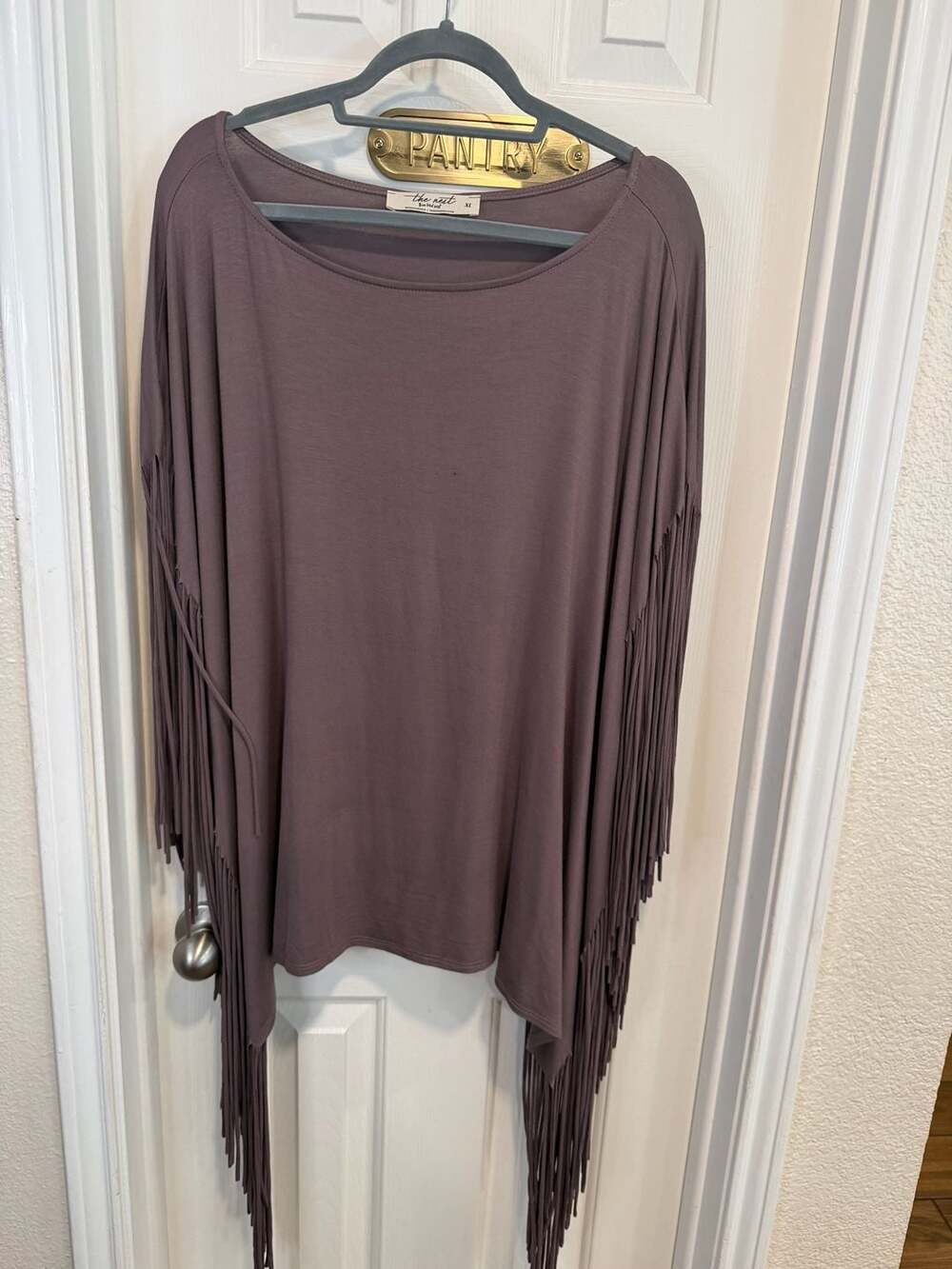 The Nest Three Bird Nest XL Fringe Poncho Top Boho Mauve Oversized Western